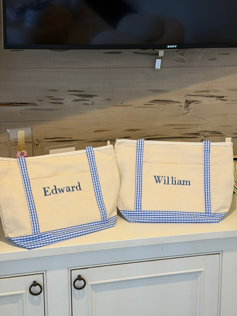 Gingham Trim Canvas Tote