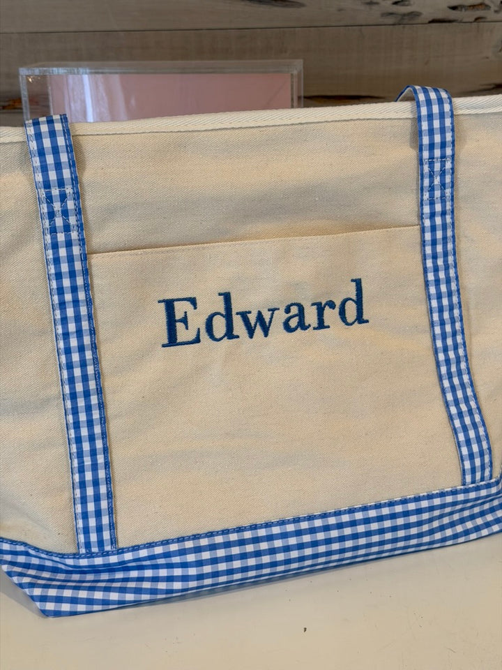 Gingham Trim Canvas Tote