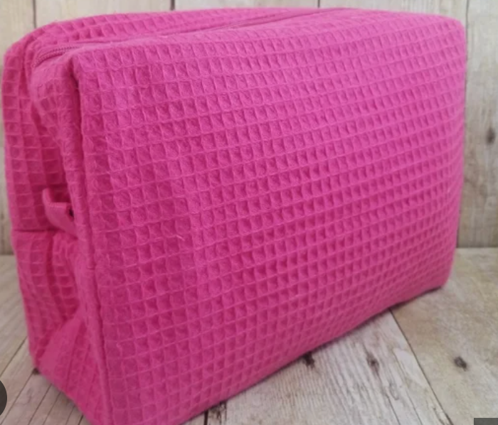 Puppy-Love Embroidered Cotton Waffle Cosmetic Bag